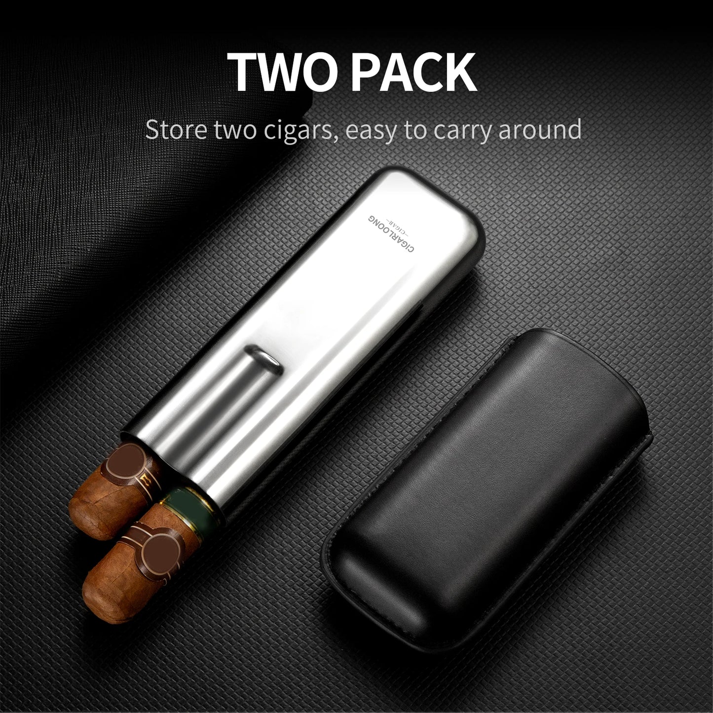 Stainless Steel Cigar Case Anti-pressure Portable Travel Leather Cigar Humidor Box