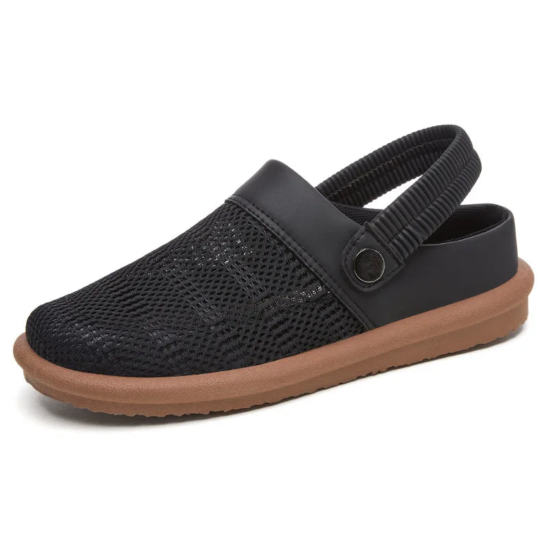 Closed Toe Hollow Out Mesh Casual Slides Women Japanese Style Minimalist Polyurethane Soft Sole Summer Sandals Wholesale