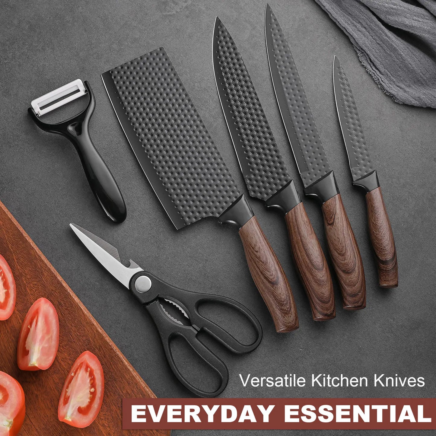 Professional Household Stainless Steel Kitchen Knife Set Six-Piece Chef Knife Set with Scissors Peeler