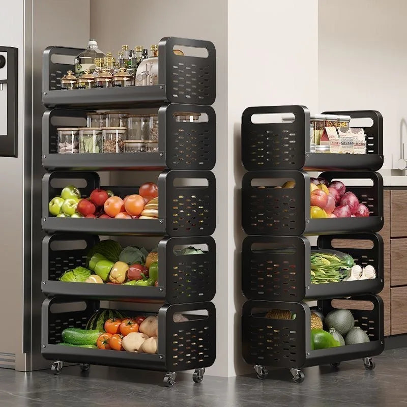 Multi-Layer Removable Steel Kitchen Storage Rack Small Cart with Home Functions for Fruit and Vegetable Basket Storage
