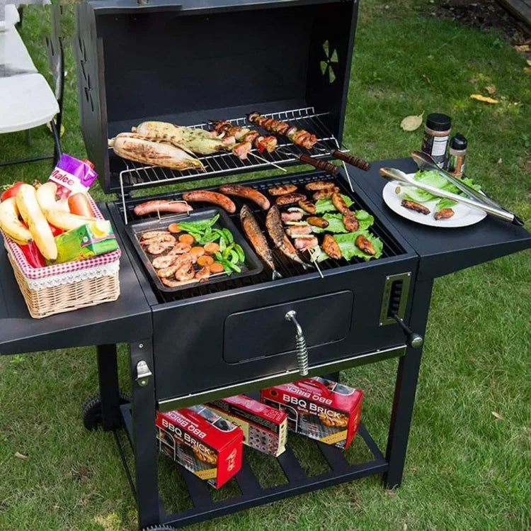 Large Cooking Area Barbecue Smoker Drum Charcoal Bbq Grill Offset Smoker