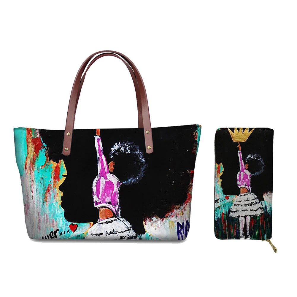 High Quality Latest Custom Pattern Women Hand Bags Black Art African Girls Printed Top Handle Tote Bag Luxury Purse for Ladies