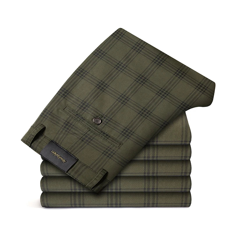 2025 Spring New Men's Plaid Casual Pants Business Fashion Slim Stretch Male Skinny Trousers Brand Clothes 7 Color