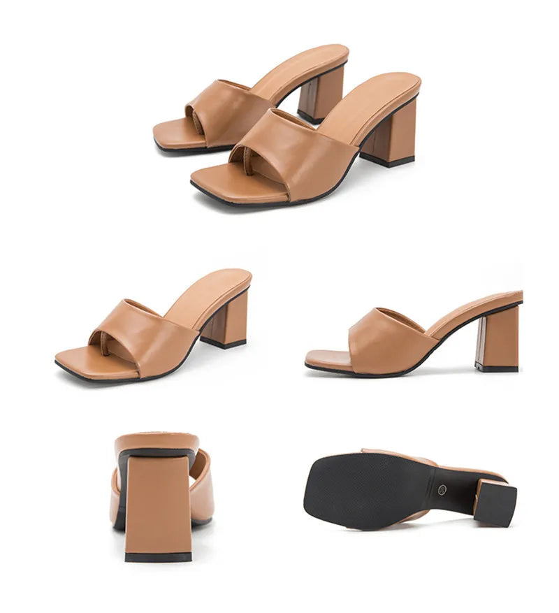 Eilyken Purple Slipper Summer Outdoor Sandal Women Square High Heel Beach Slip On Flip Flop Slides Size 41 42