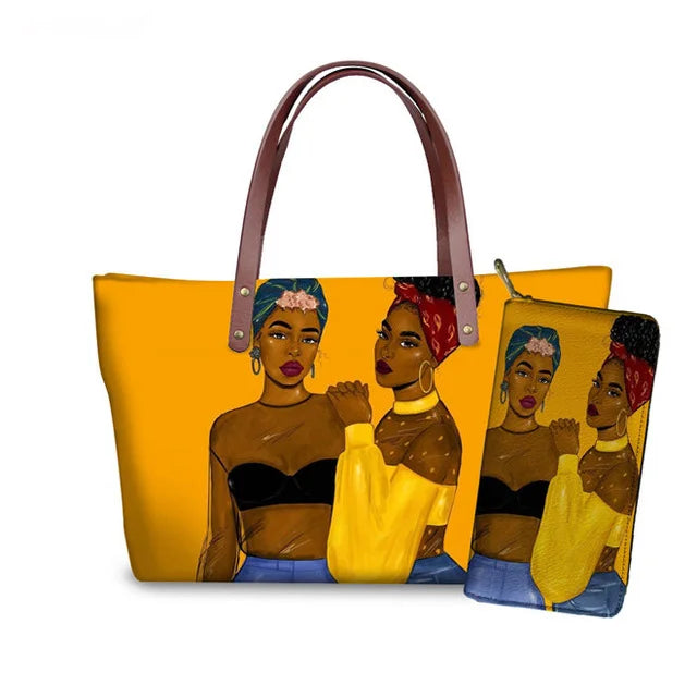 Top Seller Cheap Price Customize Design 2 Pcs Set African Print Women Shoulder Bag Handbag Fancy Beach Handbags for Women Luxury
