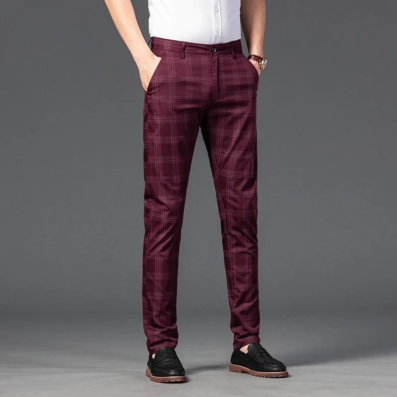 2025 Spring New Men's Plaid Casual Pants Business Fashion Slim Stretch Male Skinny Trousers Brand Clothes 7 Color