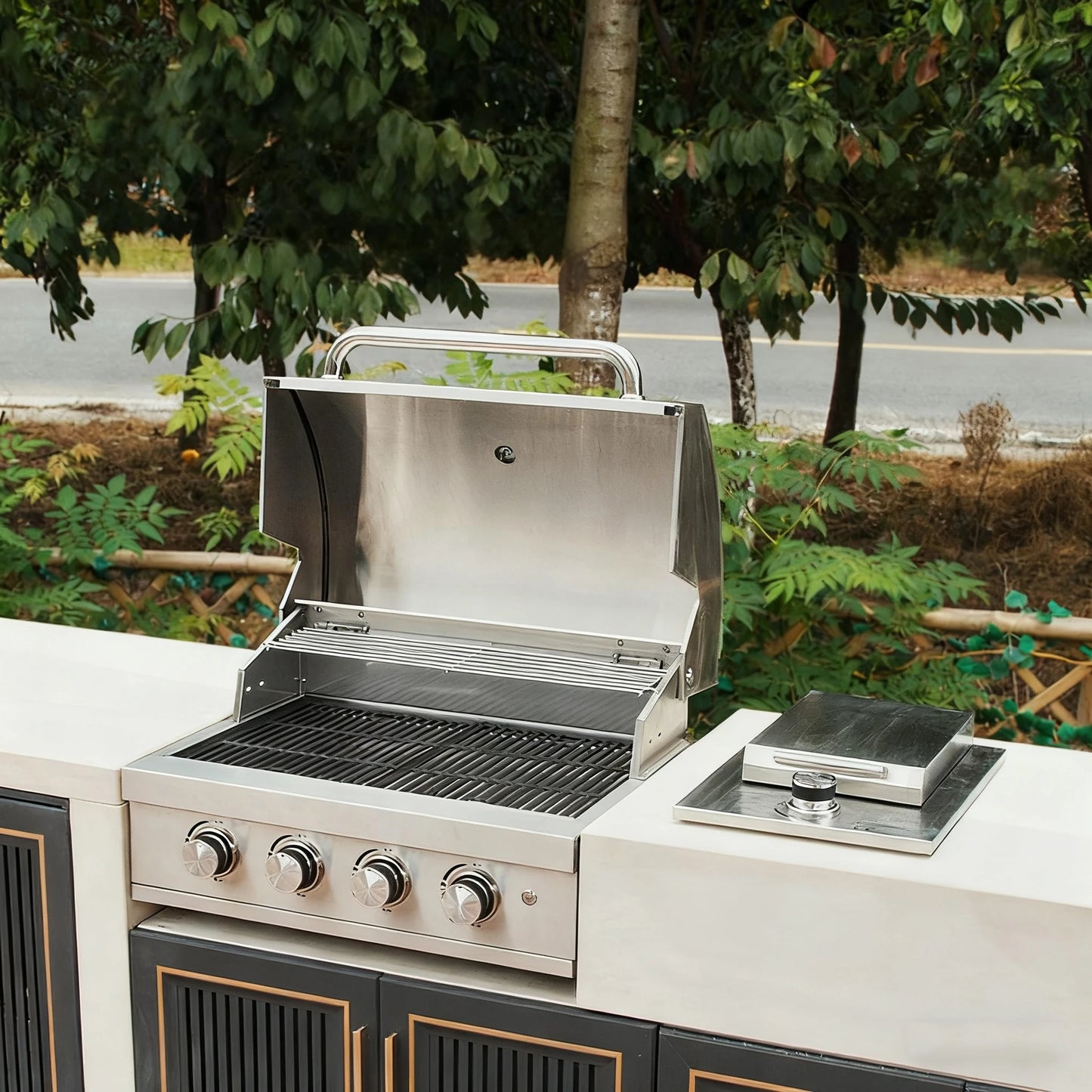 Modern Premium Dual Fuel (Gas Charcoal) Built-In BBQ Grill for Home Kitchen Outdoor BBQ Simple Barbecue Rack for Villa Patio