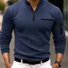 Men Fashion Long Sleeve Zipper Polo Shirt Spring Autumn New 3D Digital Print Sport Tops Polo Shirt for Men