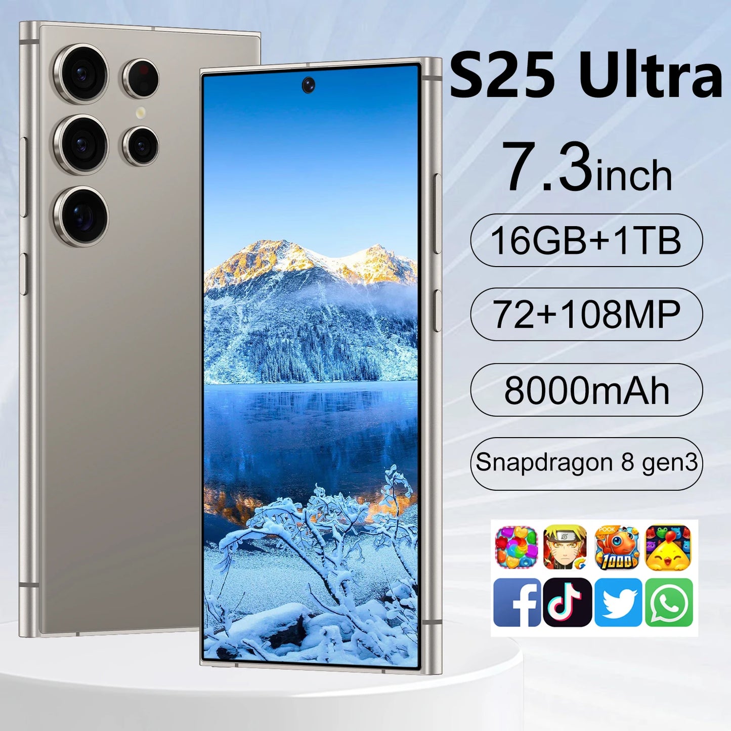 S25 Ultra Android 14 Smartphone 7.3 Inch HD 16GB RAM 1TB ROM 5G Dual SIM Deca Core Global Version Smart Cell Phone