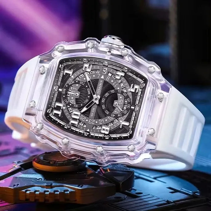 TINAIBIN Men's Watch 2024 New Design Transparent Tonneau Watch for Men Waterproof Luxury Sport Out Door Wristwatch Montre Homme