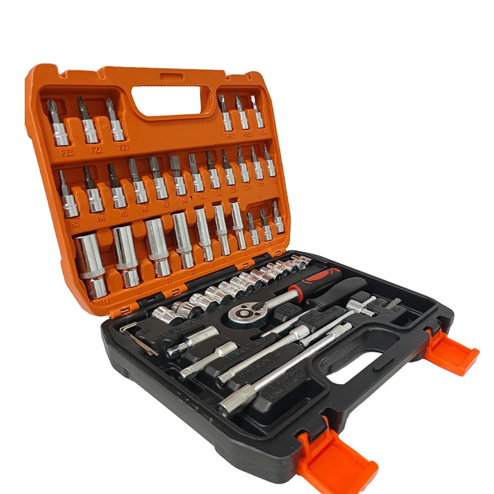 Precision Steel 53pcs 1/4 Inch Drive Sleeve Ratchet Wrench Set Hand OEM New Red Metric Extension Rod Variety Any Repair