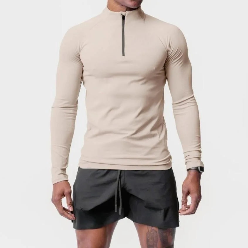 Men's High Neck Compression Half Zip Sweatshirt Long Sleeve Fitness Top with Zip for Winter Training Gym Running-Made Fleece