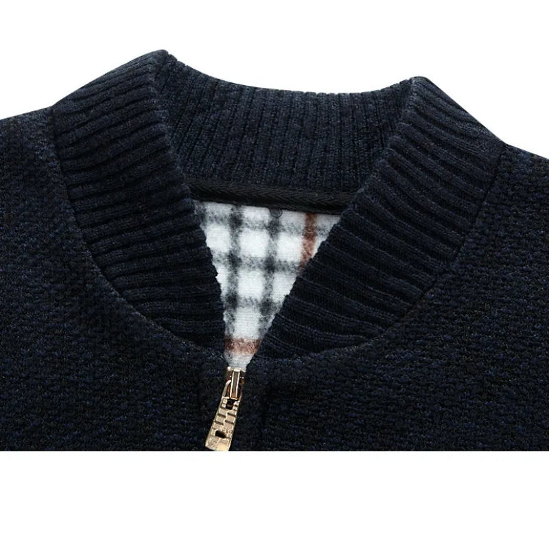 Winter Fashion Patchwork Men's Knitted Jackets Thick Comfy Long Sleeve Sweater Coat Warm Stand Collar Fall Tide Casual Cardigan