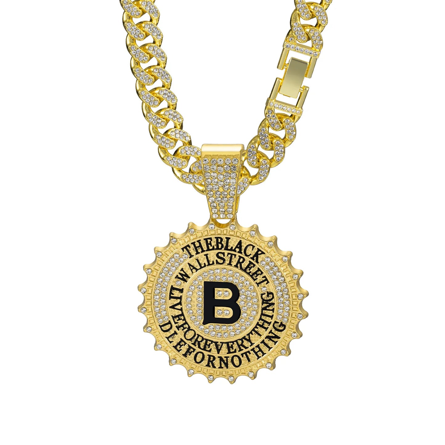 CJH Hip Hop Brand Men's Full Diamond Cuban Necklace Round B Diamond Letter Pendant Long Chain for Gift Cross-Border Supply