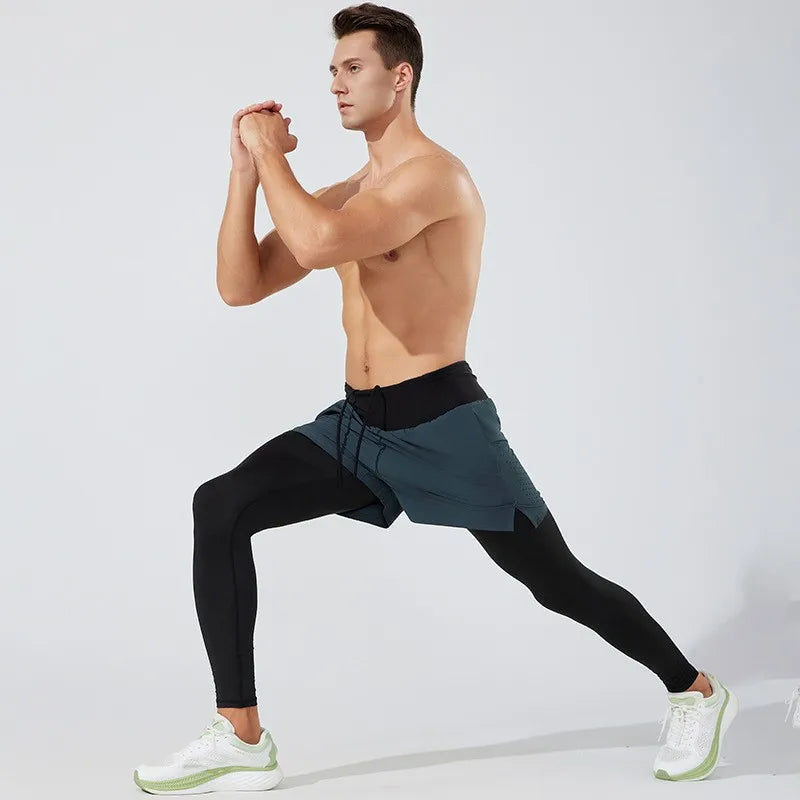 Custom Men's Breathable Quick Dry Gym Leggings Elastic Waist Compression Tights for Fitness Running Training Workout Solid