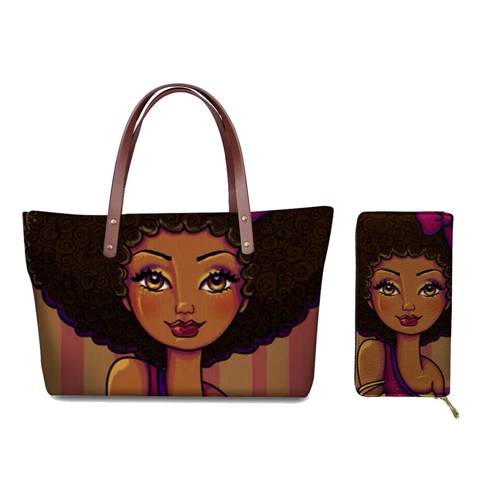 Custom Printed Women Bag Handbags African Girls Printing Purse and Handbags 2pcs Set Shoulder Tote Bag Females Summer Beach Bags