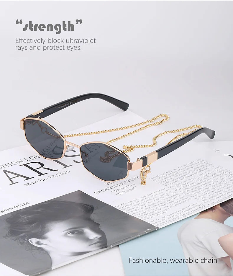 Sexy Small Frame Hexagon Sunglasses Women With Chain 2026 Luxury Brand Designer Punk Sun Glasses For Ladies Shades Gafas De Sol