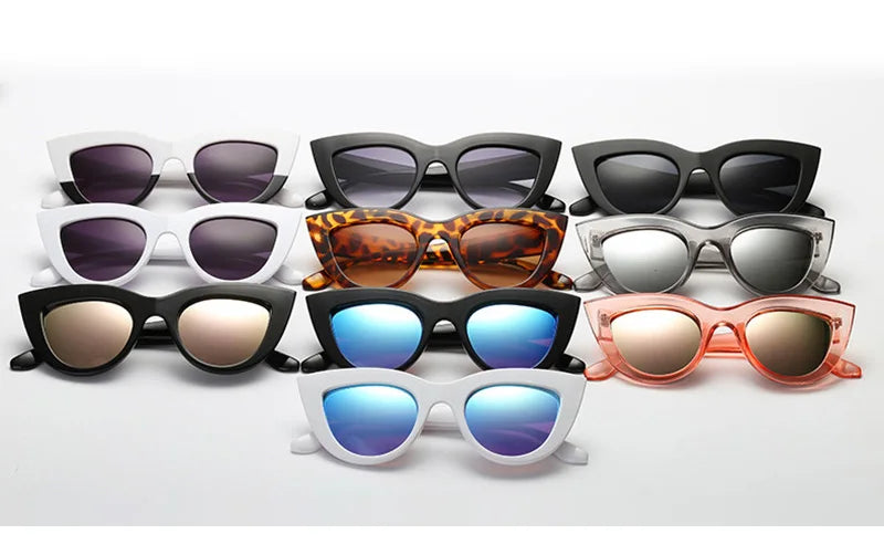 SHAUNA Retro Cat Eye Sunglasses Women UV400 Metal Hinge Fashion Gradient Mirror
