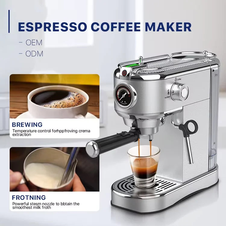 Stainless Steel Espresso Coffee Maker With Italy Pump 19bar Commercial Prodfessional Coffee Maker