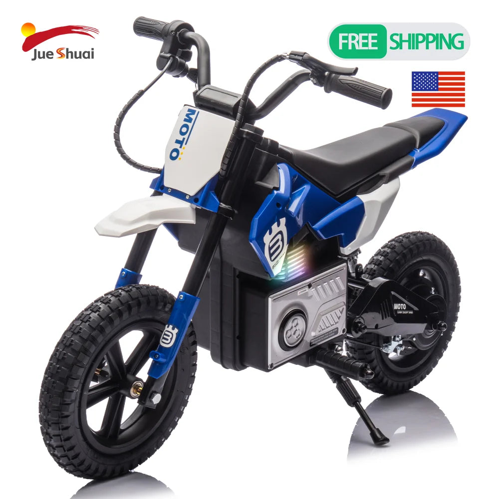 JUESHUAI Kids Ride on Electric Scooter Motorcycle 200W Hub Motor Rear Wheel Shock Absorber Music Speeds 9.32MPH Free Shipping