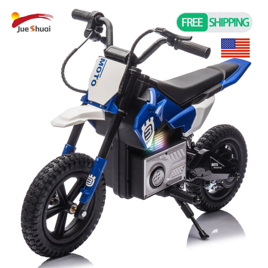 JUESHUAI Kids Ride on Electric Scooter Motorcycle 200W Hub Motor Rear Wheel Shock Absorber Music Speeds 9.32MPH Free Shipping