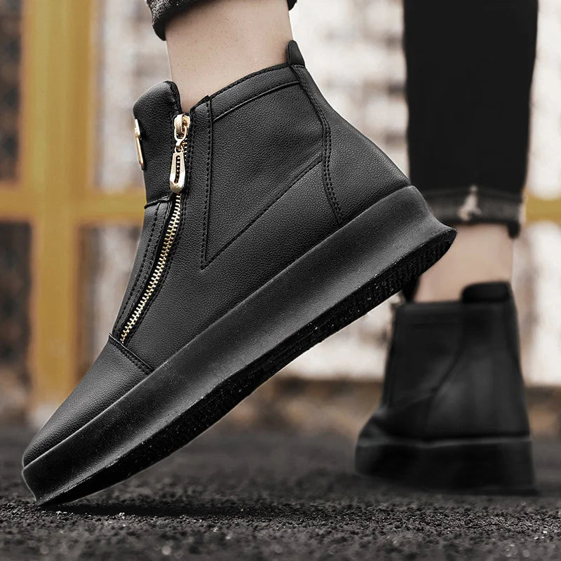 Men's High-top Boots Designer Zip Leather Sneakers White Platform Casual Shoes