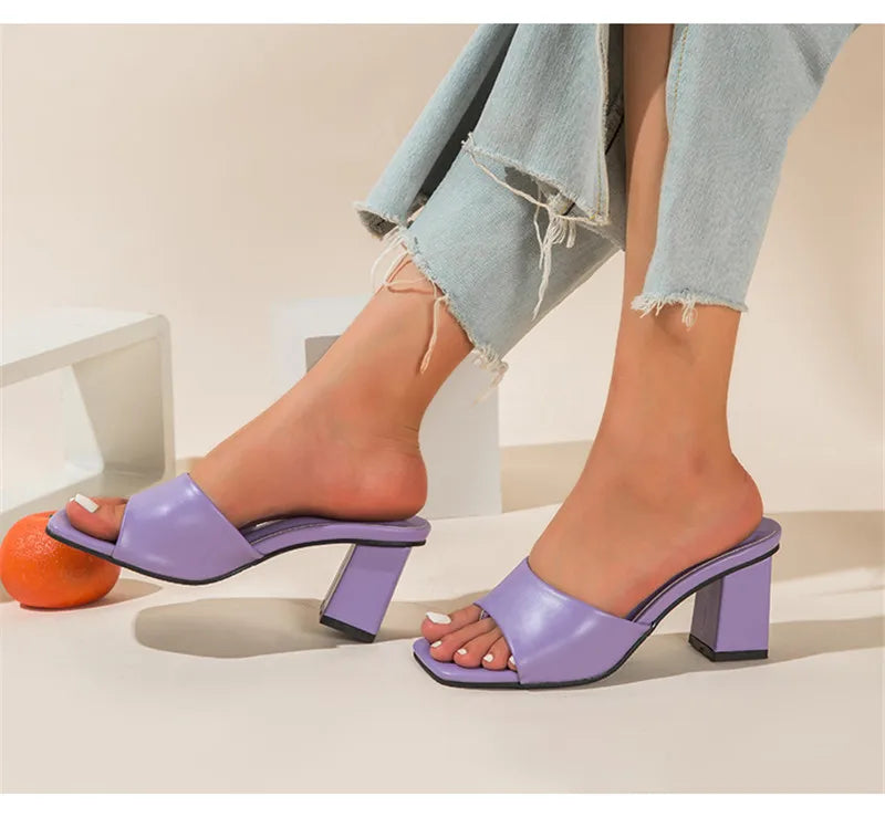Eilyken Purple Slipper Summer Outdoor Sandal Women Square High Heel Beach Slip On Flip Flop Slides Size 41 42