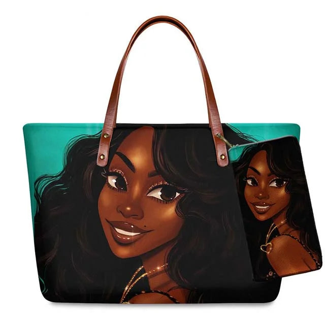 Top Seller Cheap Price Customize Design 2 Pcs Set African Print Women Shoulder Bag Handbag Fancy Beach Handbags for Women Luxury