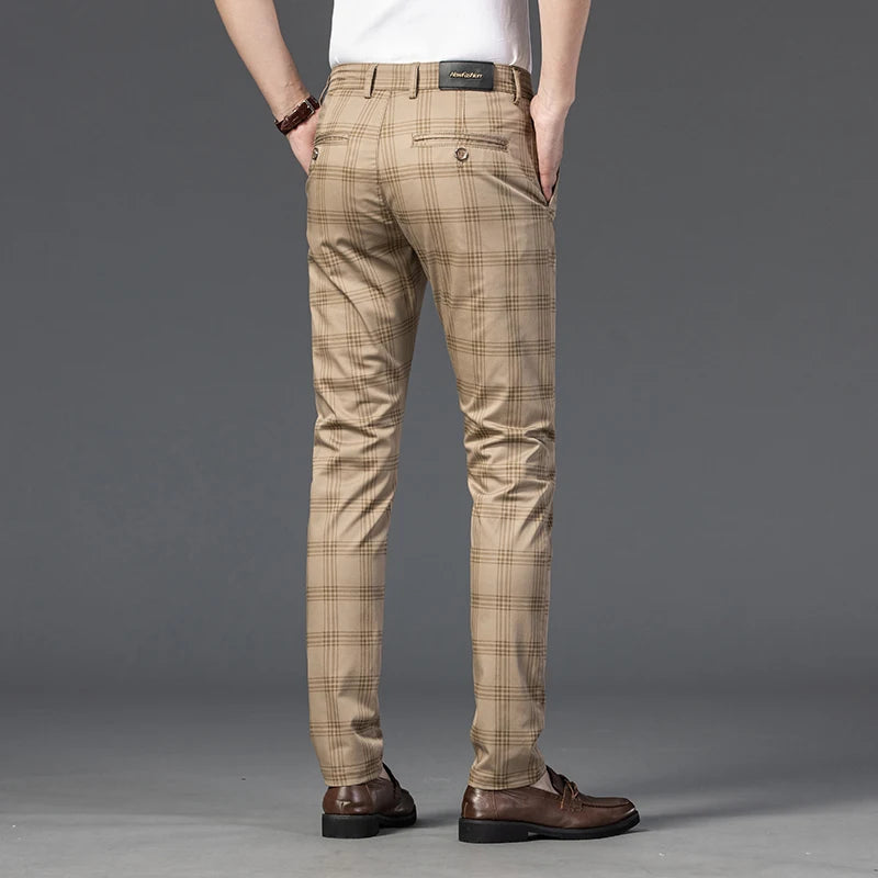2025 Spring New Men's Plaid Casual Pants Business Fashion Slim Stretch Male Skinny Trousers Brand Clothes 7 Color