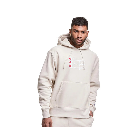 Champion # Rw Triple Script Hoodie Mens Active Hoodies Color: Beige/Pebblestone | 100% Authentic