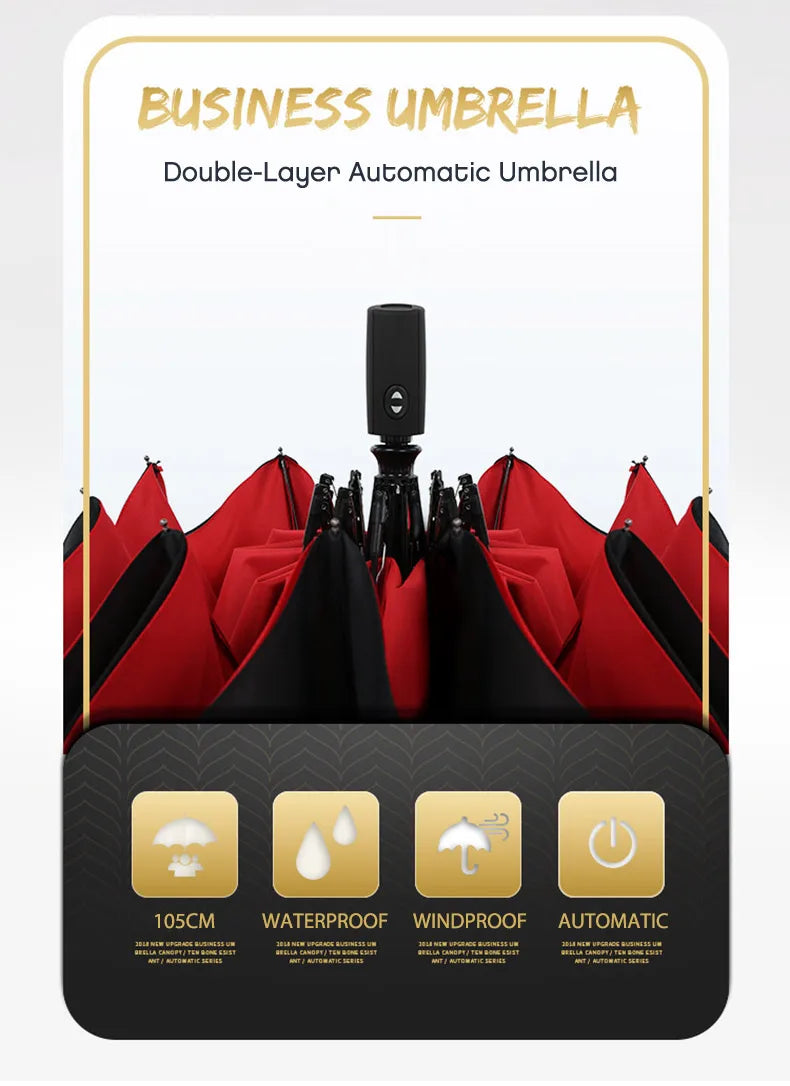 Double-layer Automatic 10-bone Rain and Sun Umbrella Windproof Sunscreen Rain and Sunshine Dual-use Business Folding Umbrella
