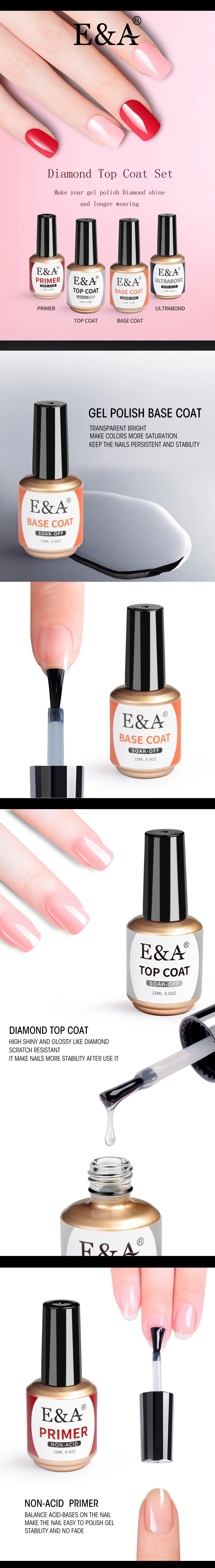 Nail Gel Top Coat Base Coat Primer Ultra bond 4pcs Set Dehydrator UV Led Diamond Long Lasting Bond Aid Gel Nail Polish Varnishes