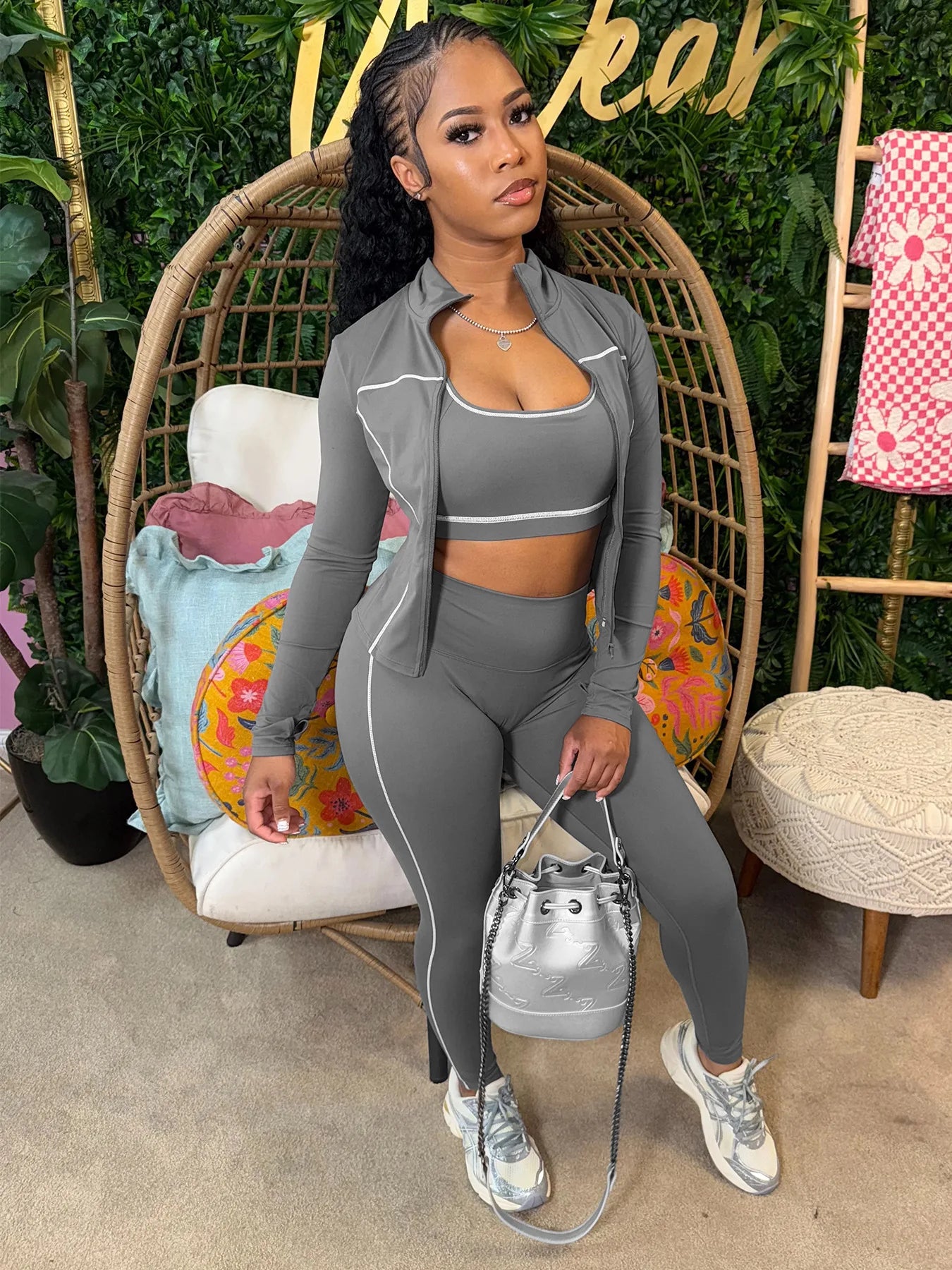 Custom Sets for Women Casual Set Jacket I-shaped Vest Pants Three-Piece Color Blocking Tight Fitting Set Conjuntos Para Mujeres