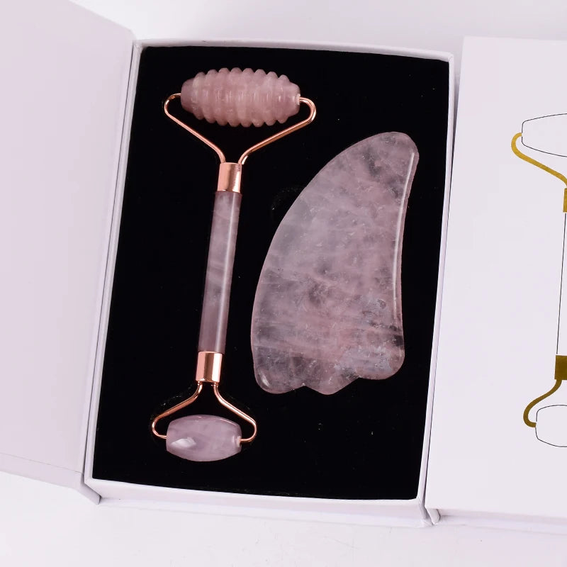 Face Care Massage Roller Natural Rose Quartz Gua Sha Tool Health Skin Acupuncture Massager Neck Slimming Anti Wrinkle Cellulite