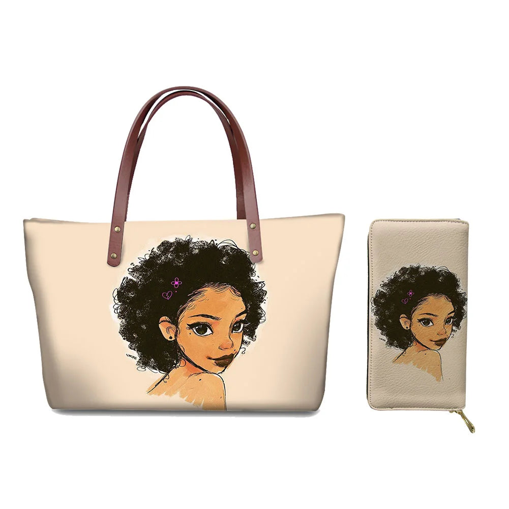 Custom Printed Women Bag Handbags African Girls Printing Purse and Handbags 2pcs Set Shoulder Tote Bag Females Summer Beach Bags