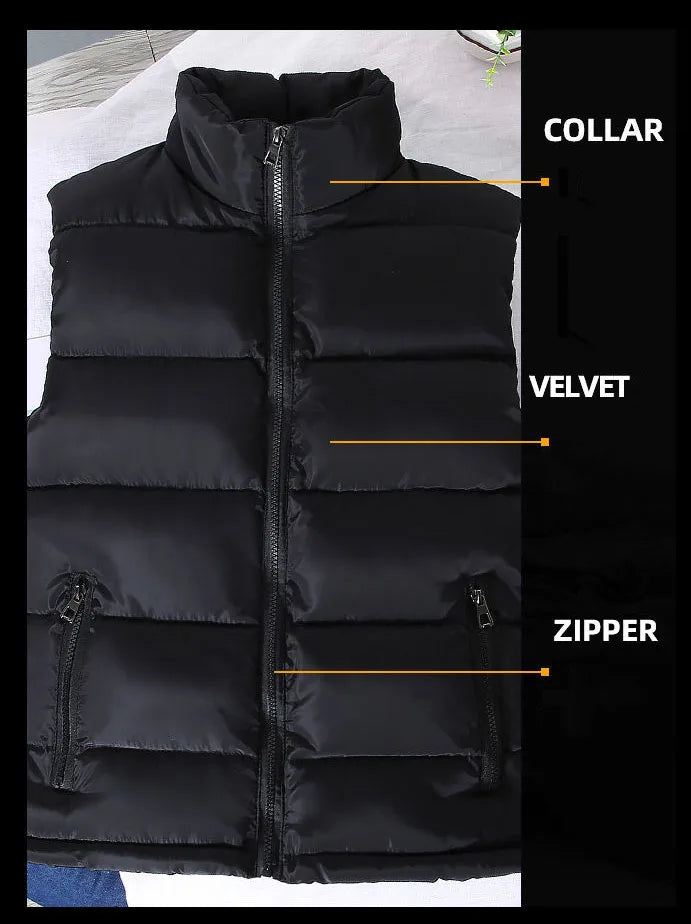 Mens Vest Jacket Warm Sleeveless Jackets Winter Waterproof Zipper Coat Autumn Stand-up Collar Casual Waistcoat Brand Clothing