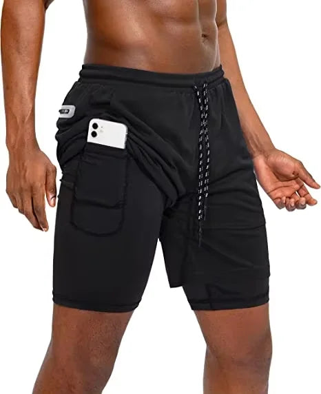 Men's 2-in-1 Camo Quick Dry Yoga and Running Shorts Compression Inner Layer Gym Fitness Jogging Pants