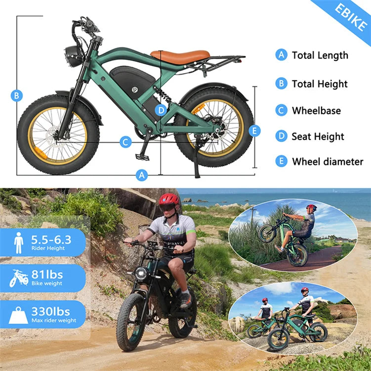 United States Stock ZM22  1200W 80 Miles +80 Miles Full Suspension Double Range E-bike Electric Bike