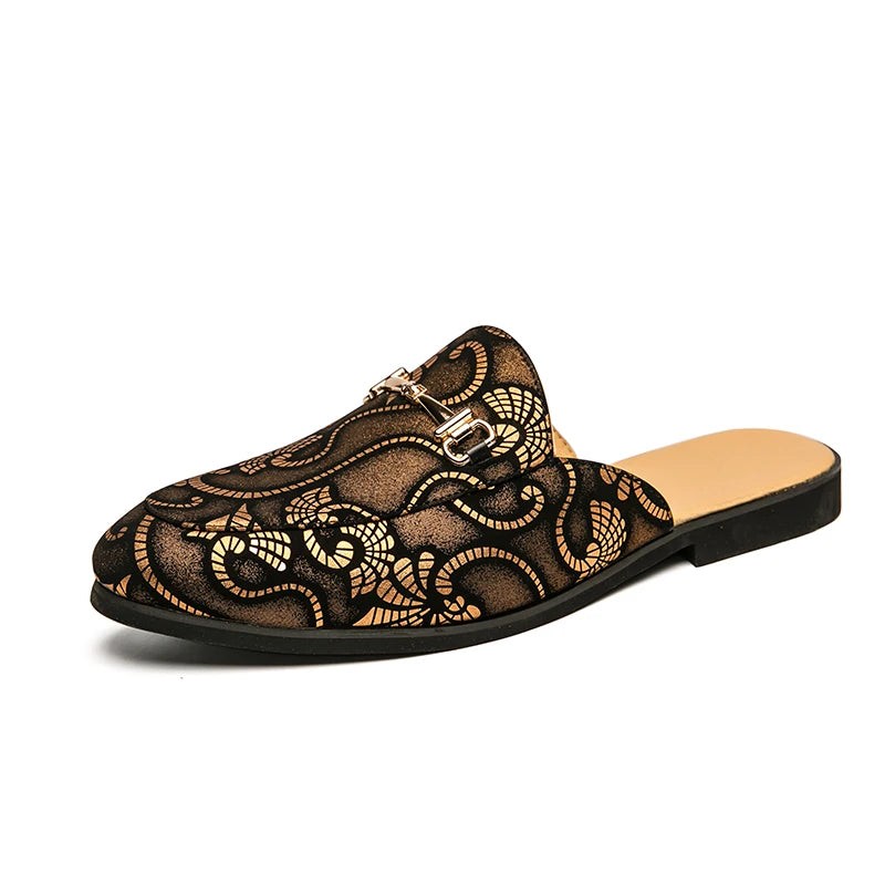 2026 Men Party Dress Shoes Loafer Genuine Leather Slippers Wear Wedding Fashion Trend Half Slippers Summer Men's Shoes