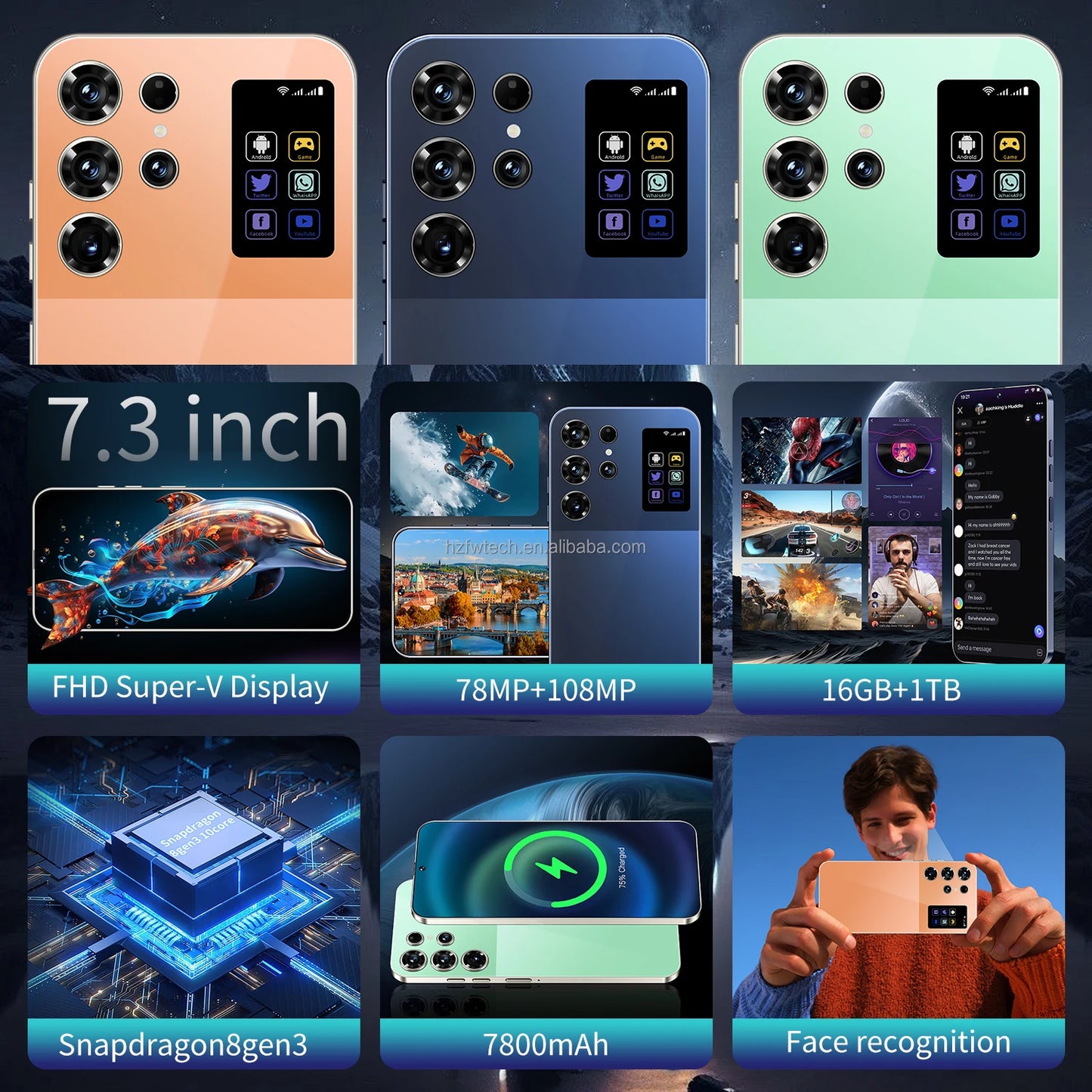 S26 Ultra Phone Global Version Mobile Phone 16GB Android 14 Cellphones Unlocked Smartphone