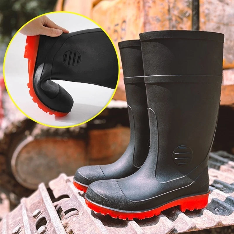Waterproof Steel Toe Rain Shoes Working Construction Gumboots PVC Safety Wear-resistant Rain Boots for Men Women