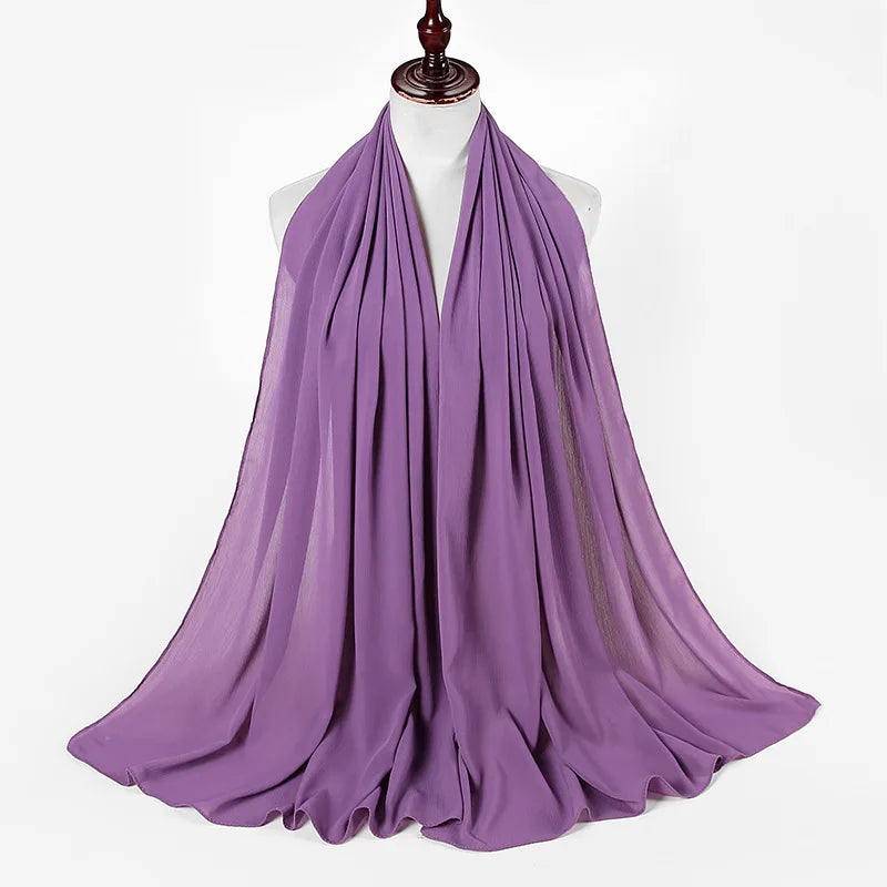New Design Malaysia Chiffon Hijab Muslim Women Pure Color Crinkle Scarf