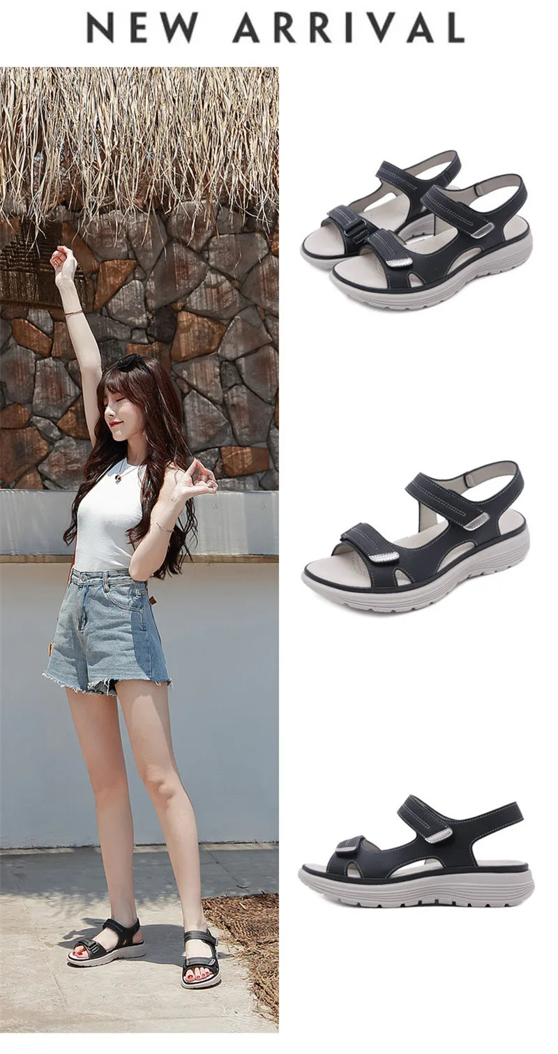 HOVINGE  Shoes Women Comfortable Sandals Ladies Slip-on Wedge Sandals Sports Beach Walk Shoes Summer Fashion Casual Shoes