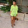 Women's Summer Two-Piece Set Above Knee Crop Top & Booty Shorts Hawaiian Lace Vacation Outfits Striped Print Washed Technique