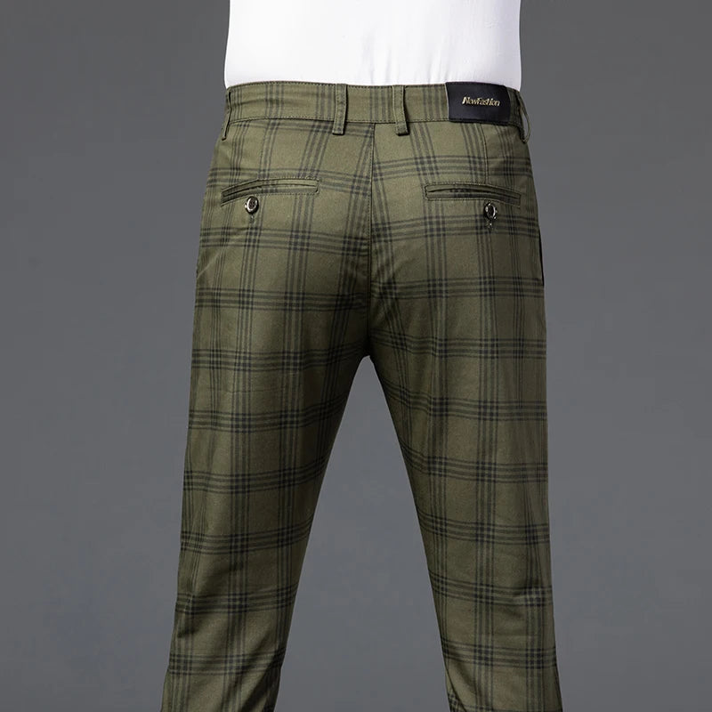 2025 Spring New Men's Plaid Casual Pants Business Fashion Slim Stretch Male Skinny Trousers Brand Clothes 7 Color