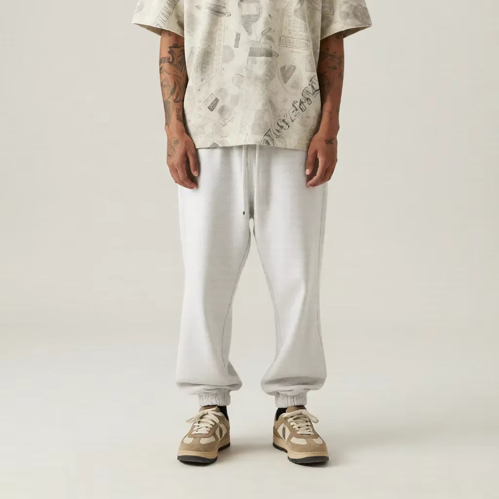 Lounge Wear Light Fleece Cuffed Leg Loose Men Sweatpants Baggy and Hoodie Set
