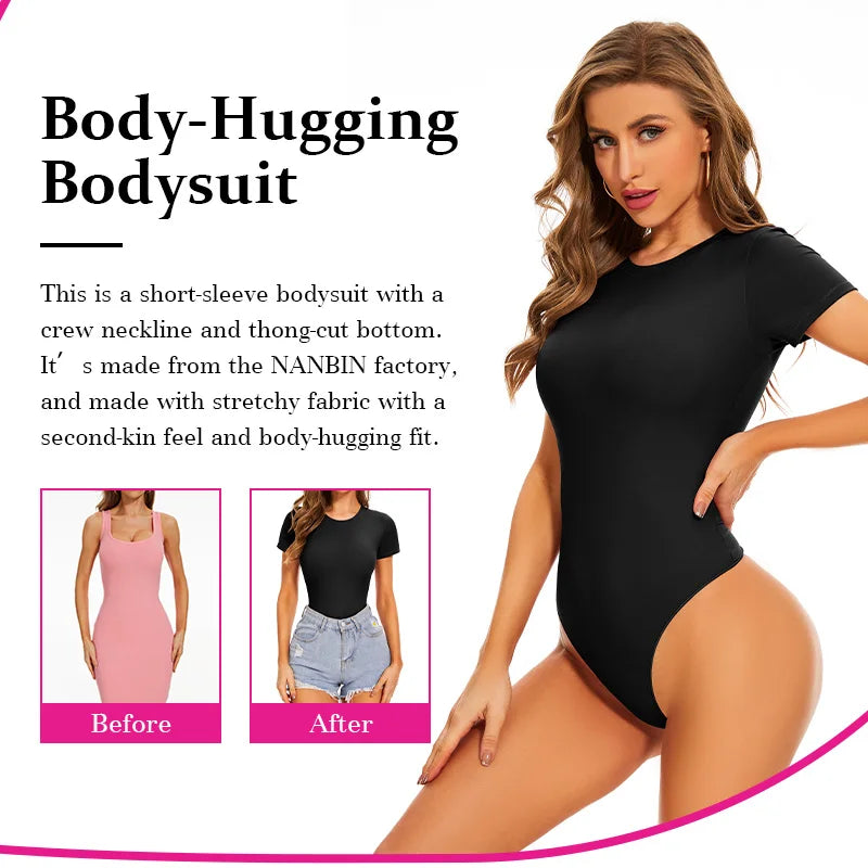 USA Warehouse Shipping Going Out T Shirt Tops Second-skin Feel Recycle Shapewear Crew Neck Short Sleeve Bodysuit for Women