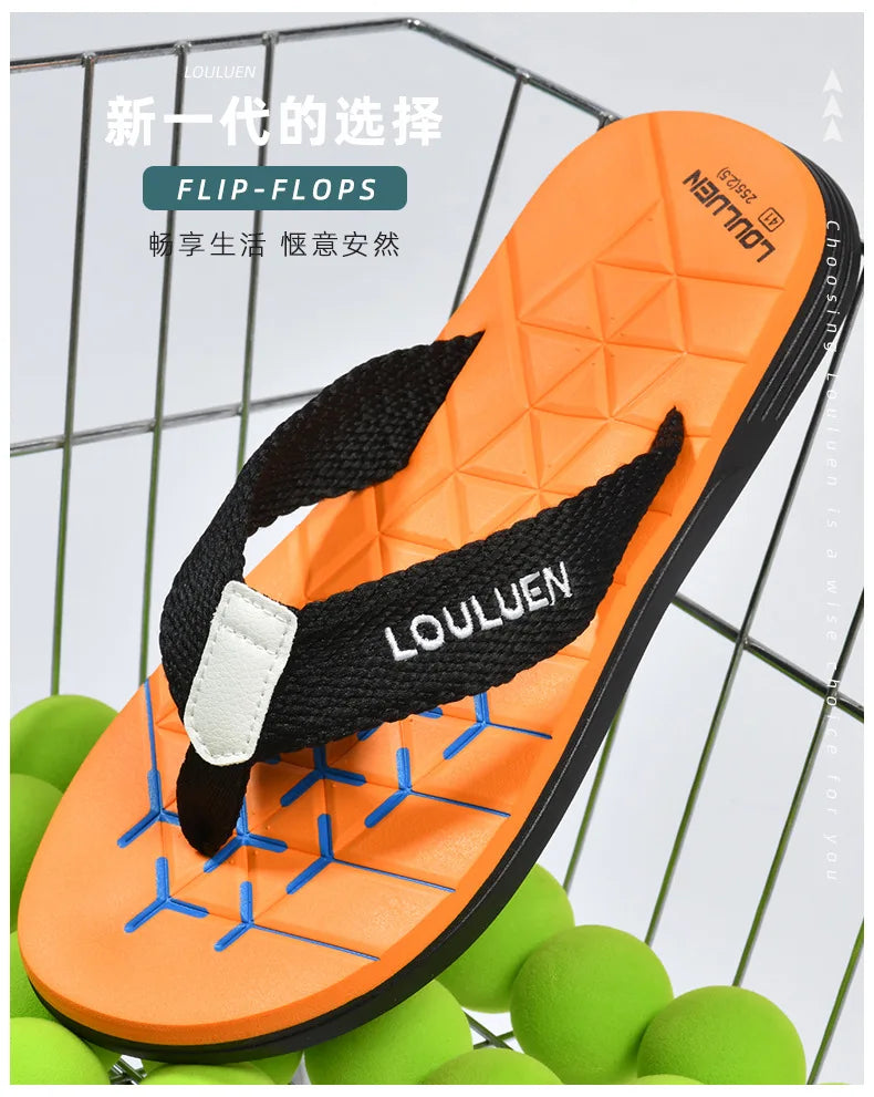Sandals Men Beach slippers Shoes Outdoor Non-slip Slippers Striped Color Matching Beach Leisure Flip-flops Mens Slides Slipper