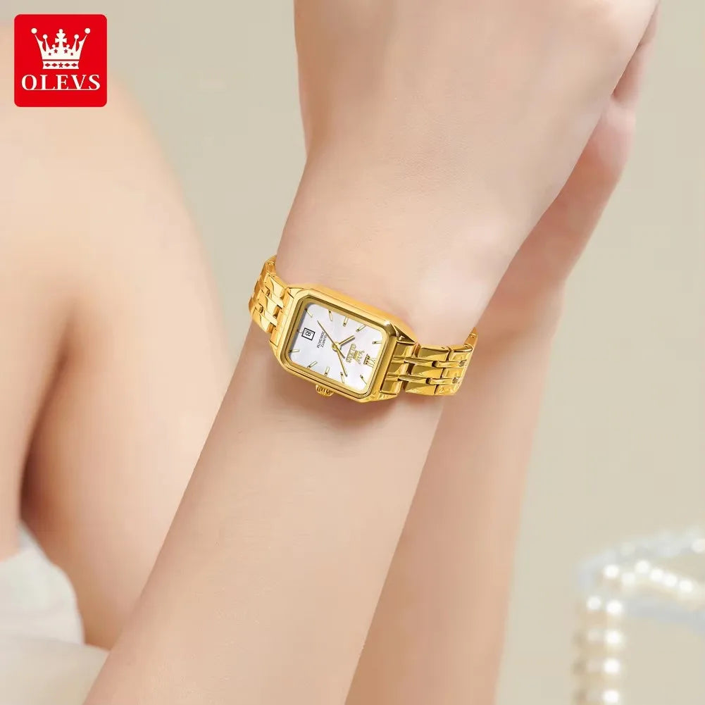 OLEVS 5616 New Waterproof Stainless Steel Ladies Quartz Watches Women Fashion Elegant Square Golden Watch Calendar Wristwatch