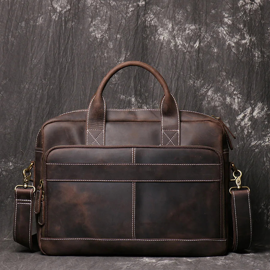 Genuine Leather Laptop Bag Crazy Horse Leather Briefcase Business Tote Bag Cowhide Mens Briefcases for Men Travel Messenger Bags